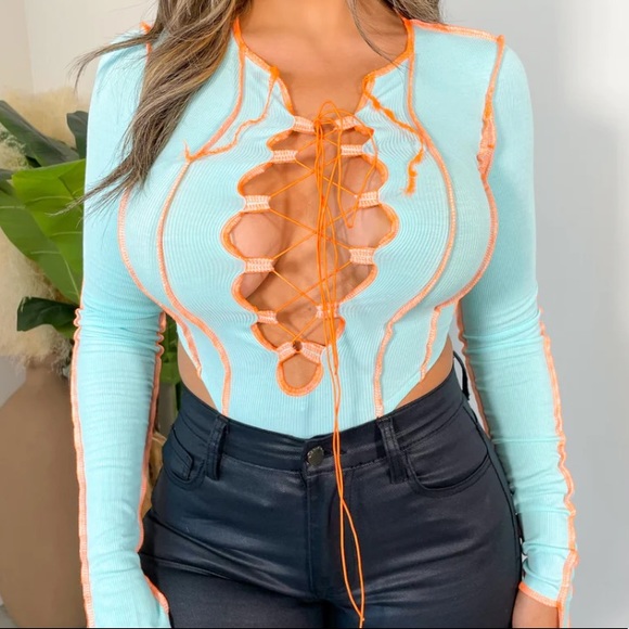 ❗️SALE❗️Mint Orange Long Sleeve Bodysuit - Picture 1 of 2